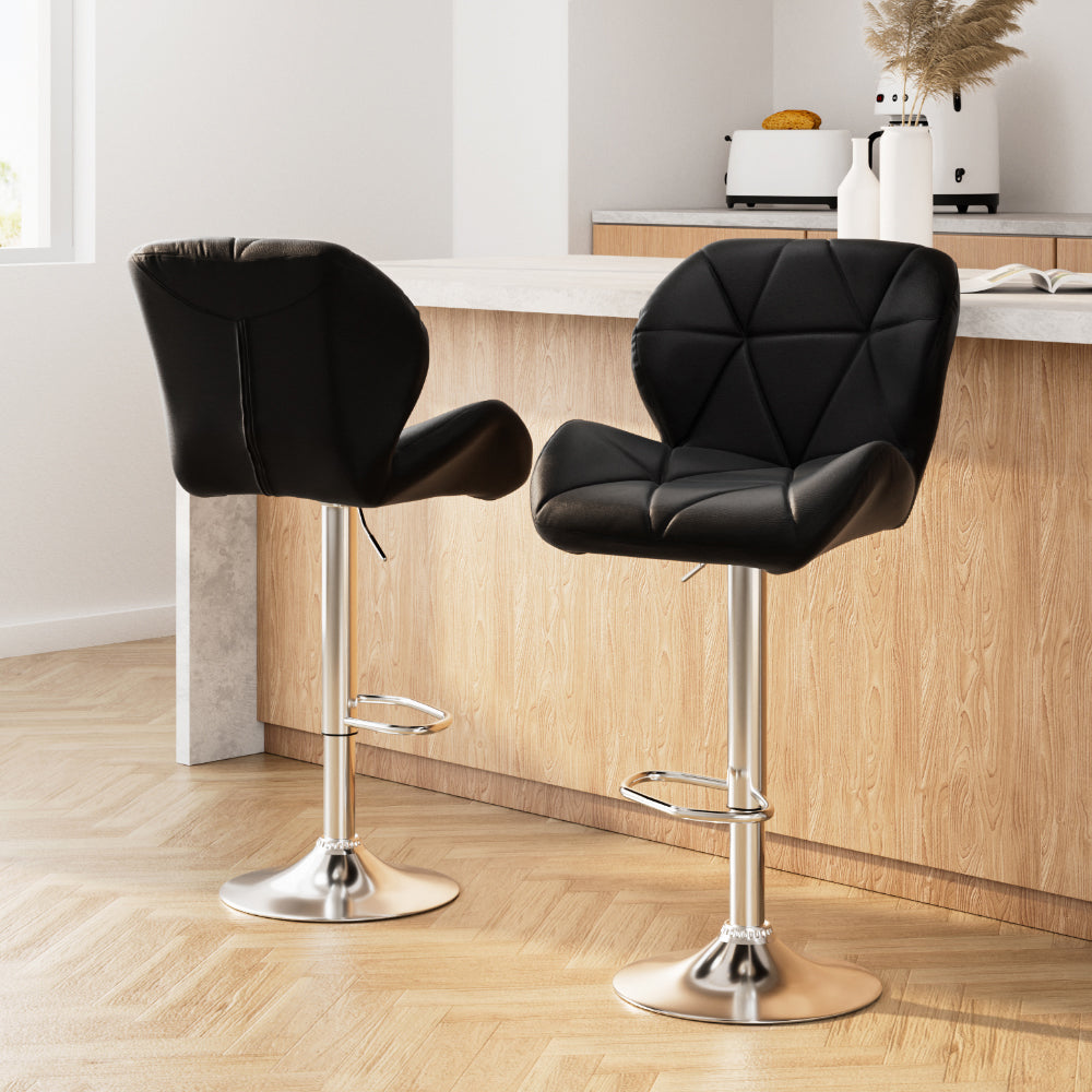 Artiss 2x Bar Stools Gas Lift Padded Leather Black