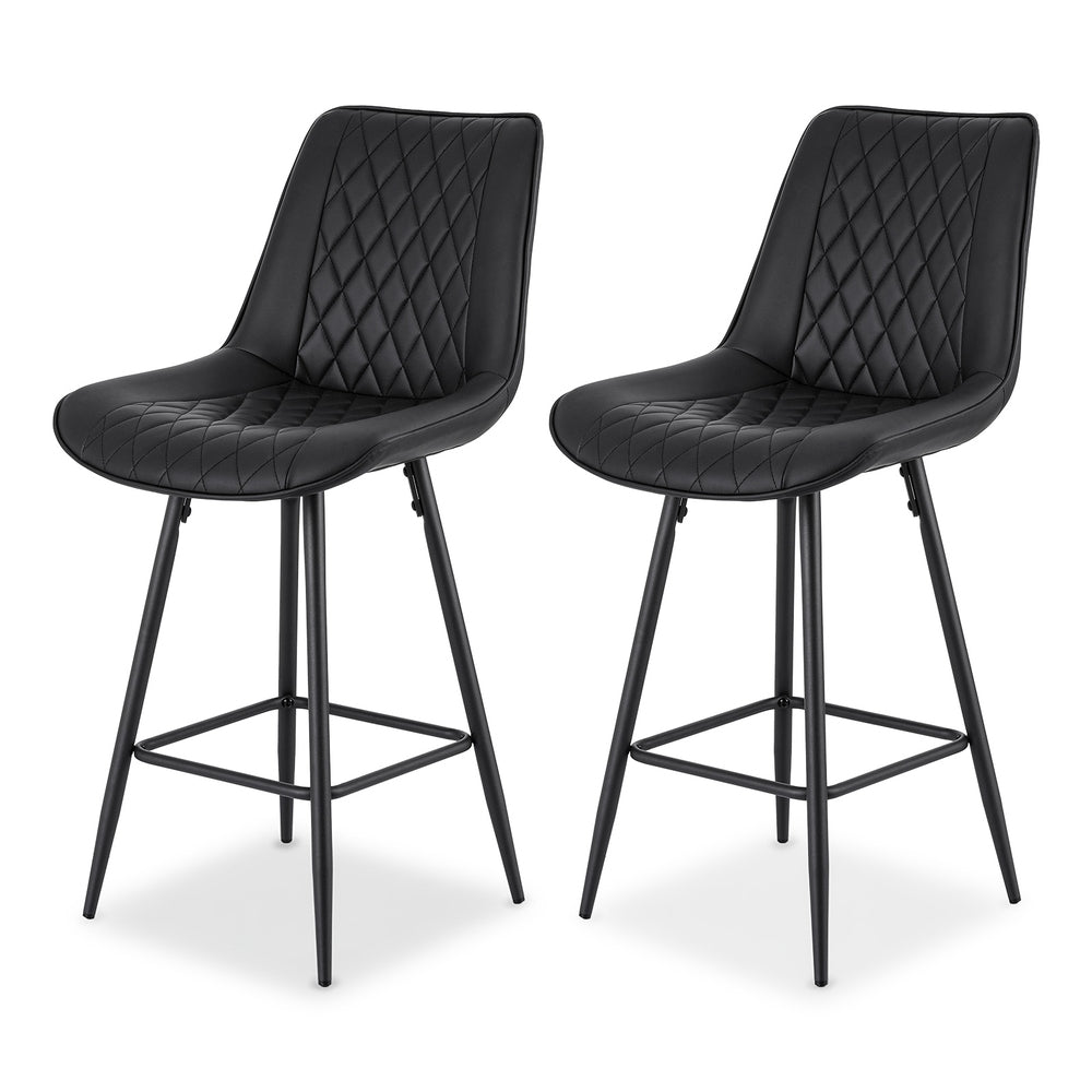 Artiss 2x Bar Stools Kitchen Dining Chair Counter Stool Diamond PU Leather Black