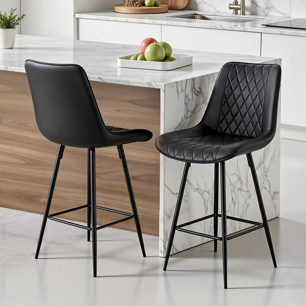 Artiss 2x Bar Stools Kitchen Dining Chair Counter Stool Diamond PU Leather Black