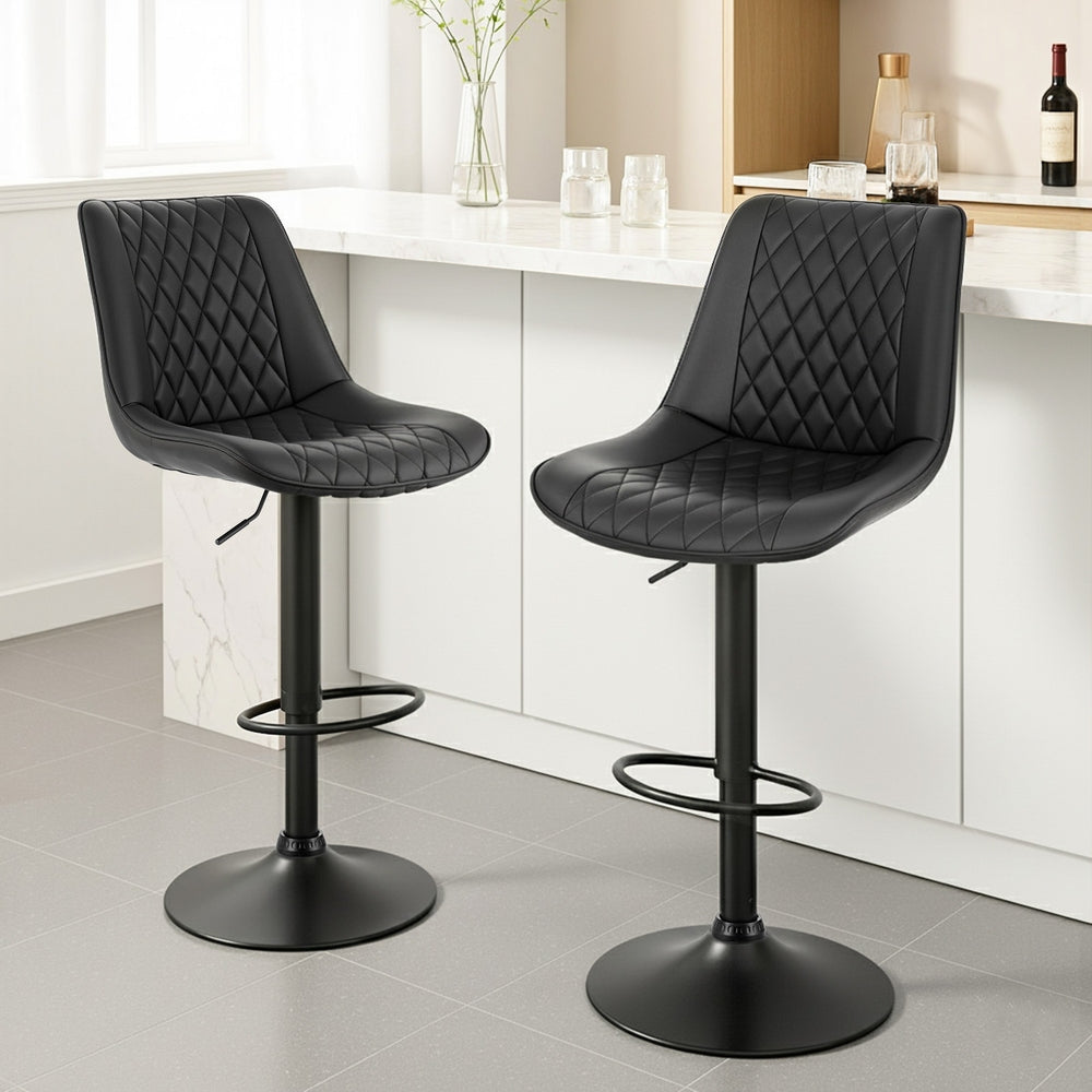 Artiss 2x Bar Stools Kitchen Swivel Gas Lift Counter Chair Diamond Leather Black