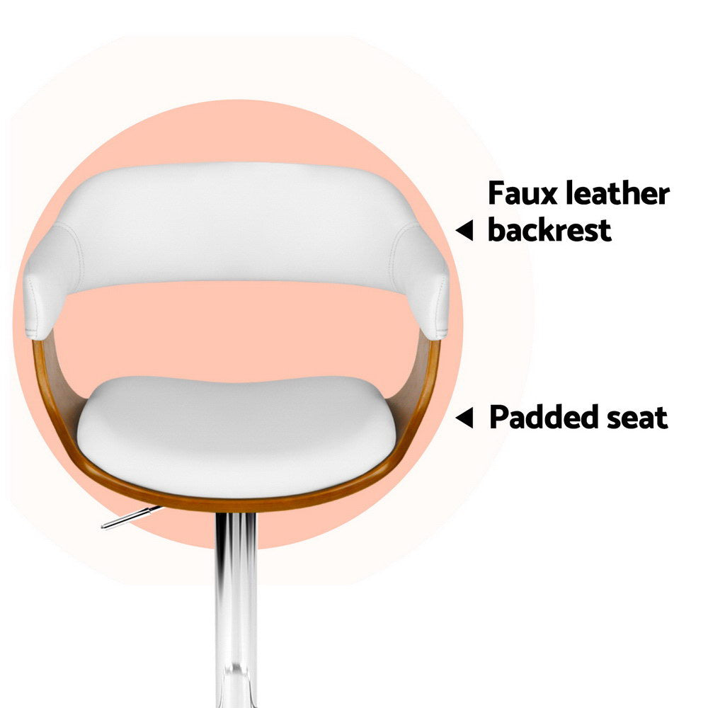 4x Artiss Bar Stools Gas Lift Leather with Armrest White