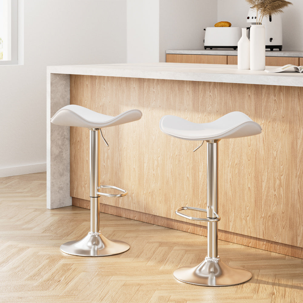 Artiss 2x Bar Stools Leather Gas Lift Chair White
