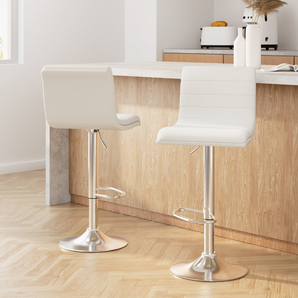 Artiss 2x Bar Stools Padded Leather Gas Lift White