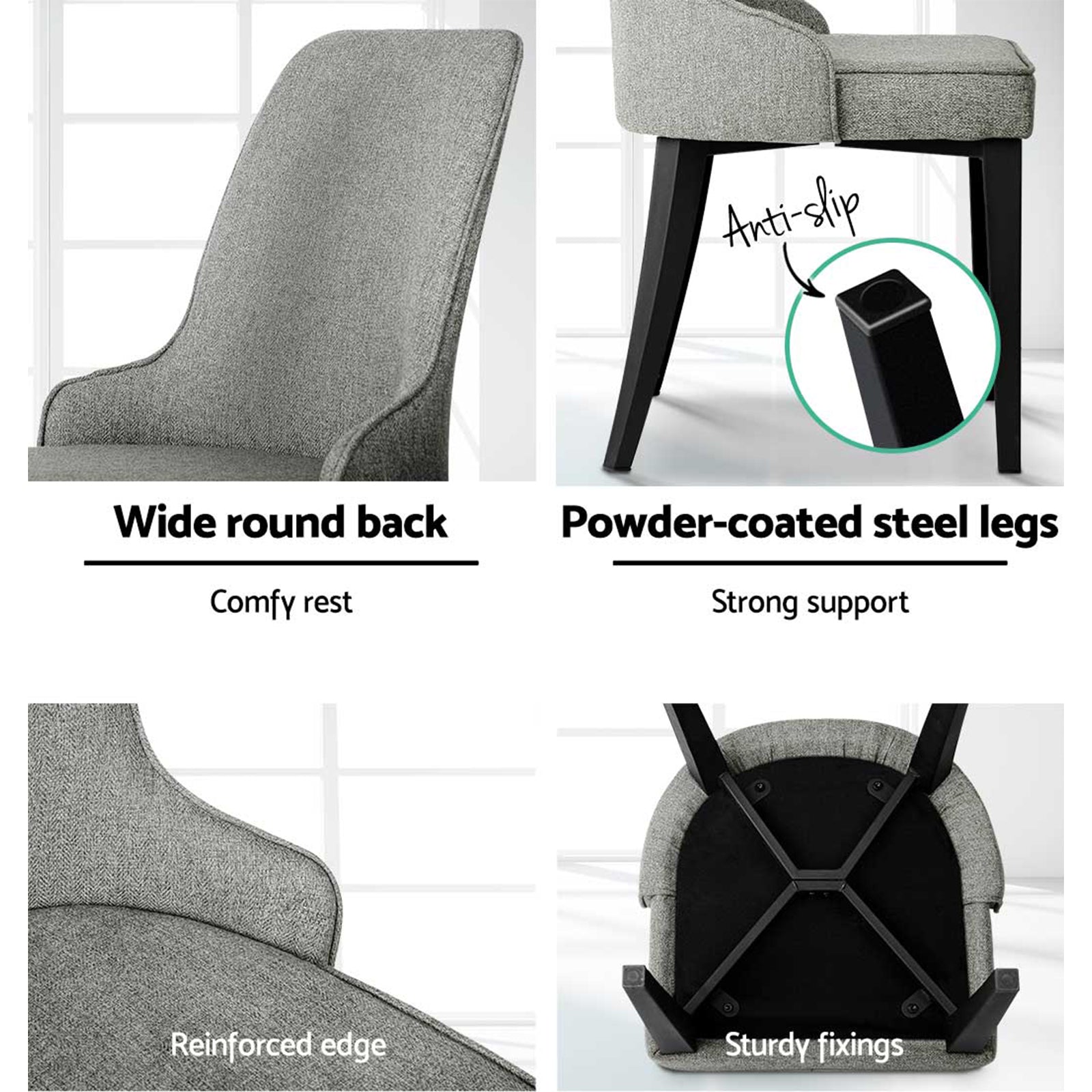 Artiss Dining Chairs Set of 4 Linen Fabric Grey