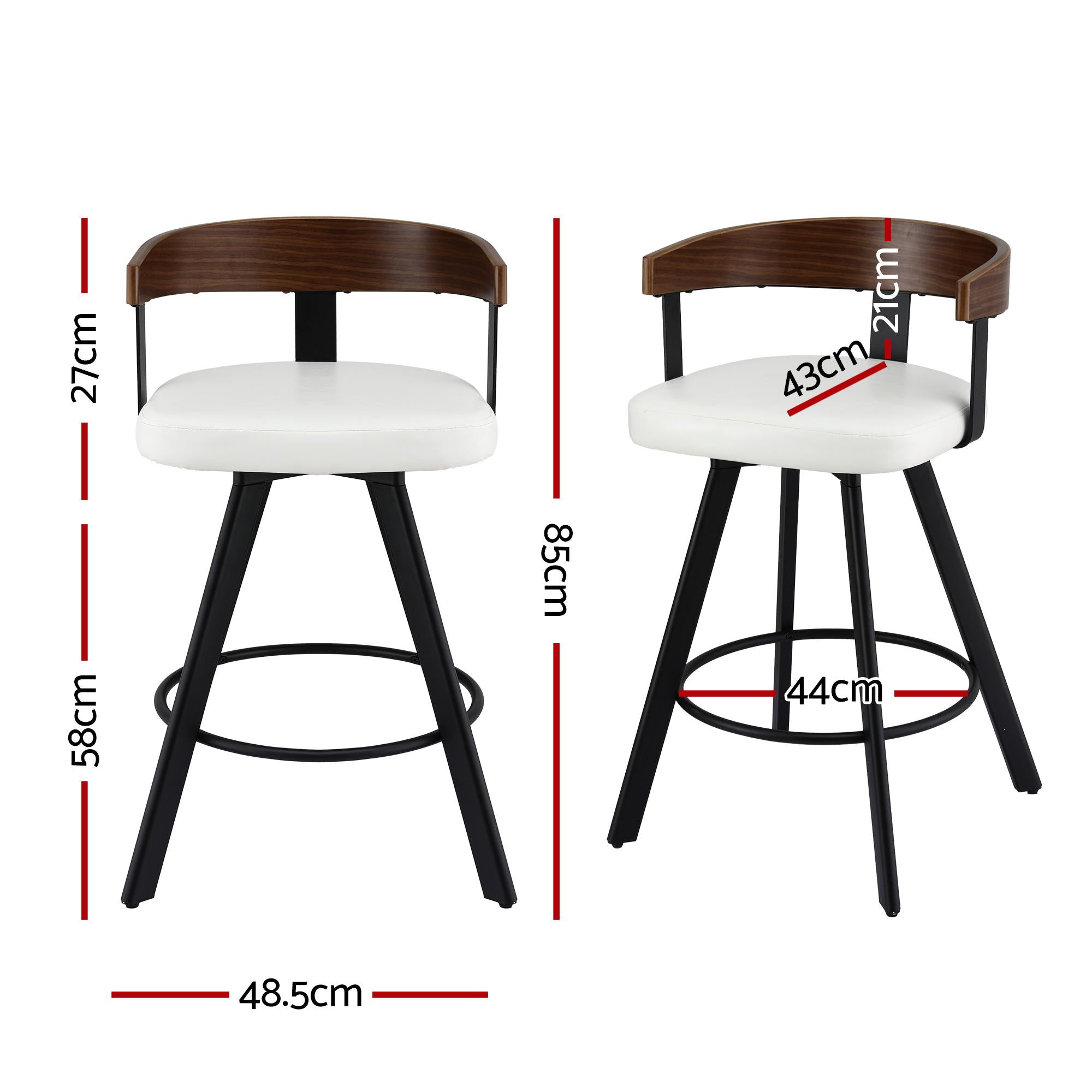 2x Artiss Bar Stools Swivel Kitchen Chairs Metal Legs Bentwood Counter White PU