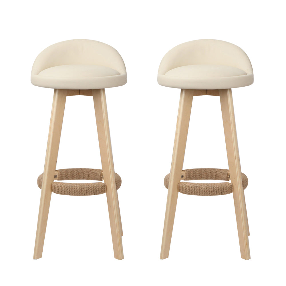 Artiss 2x Bar Stools Padded Leather Wooden Beige