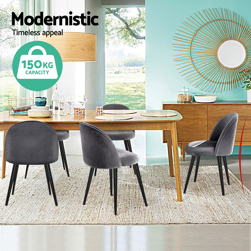 Artiss Dining Chairs Set of 4 Velvet Solid Curved Dark Grey