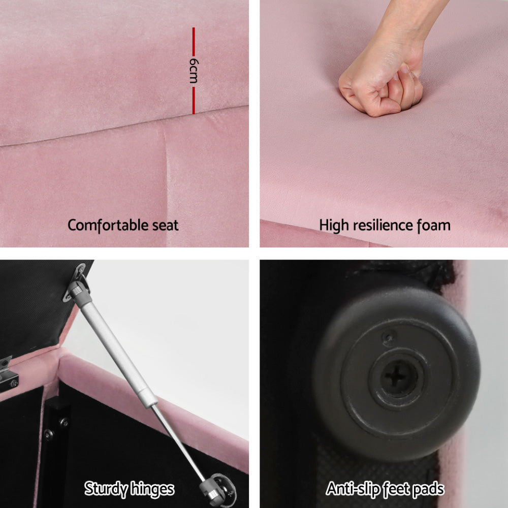 Artiss Storage Ottoman Blanket Box 103cm Velvet Pink