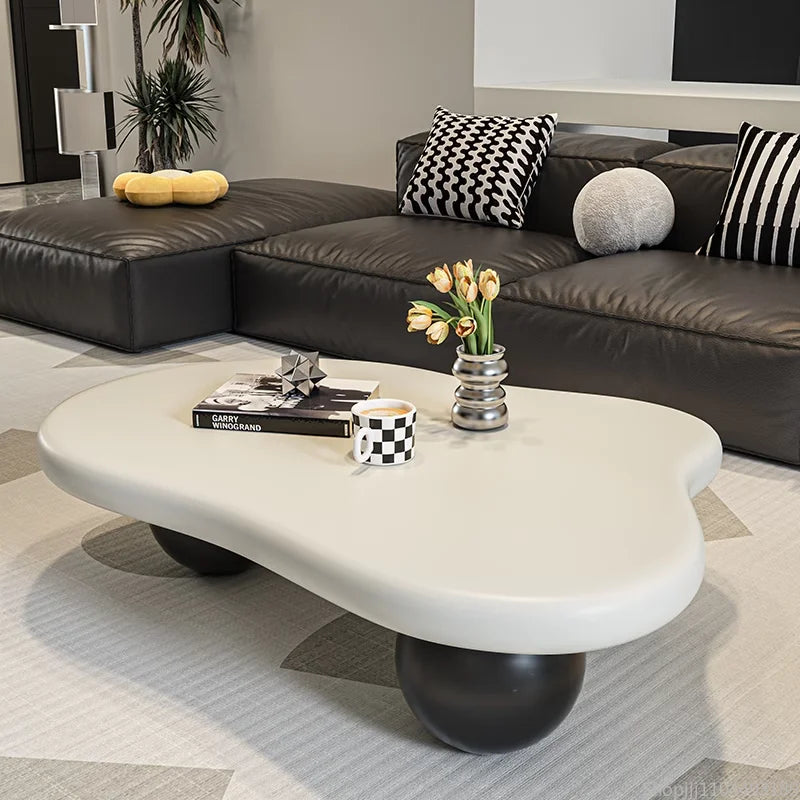 Cloud Coffee Table, Nordic Modern Living Room Accent, Compact Unique Design, Cream Wabi-Sabi Aesthetic
