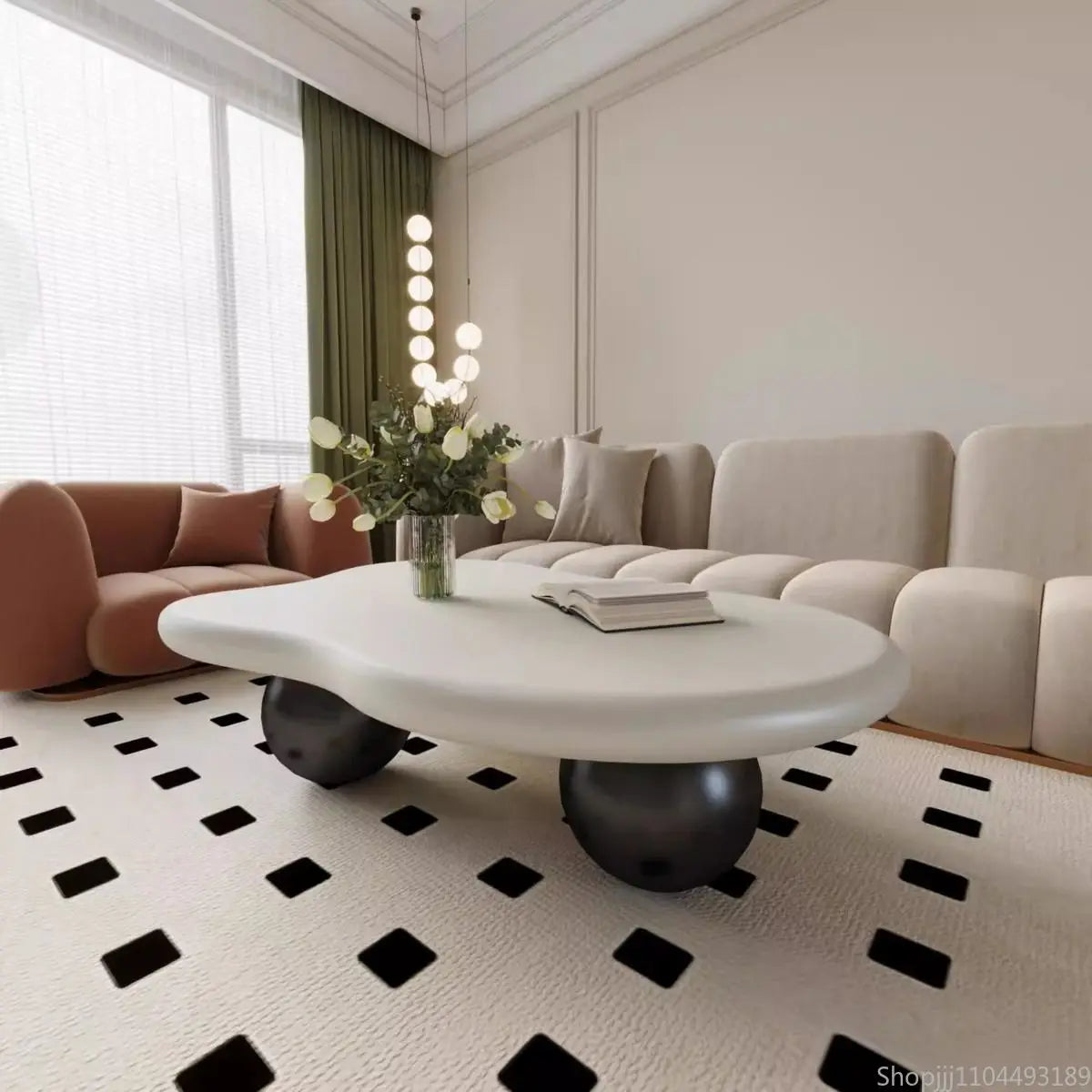 Cloud Coffee Table, Nordic Modern Living Room Accent, Compact Unique Design, Cream Wabi-Sabi Aesthetic