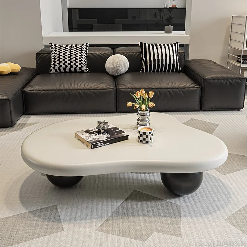 Cloud Coffee Table, Nordic Modern Living Room Accent, Compact Unique Design, Cream Wabi-Sabi Aesthetic