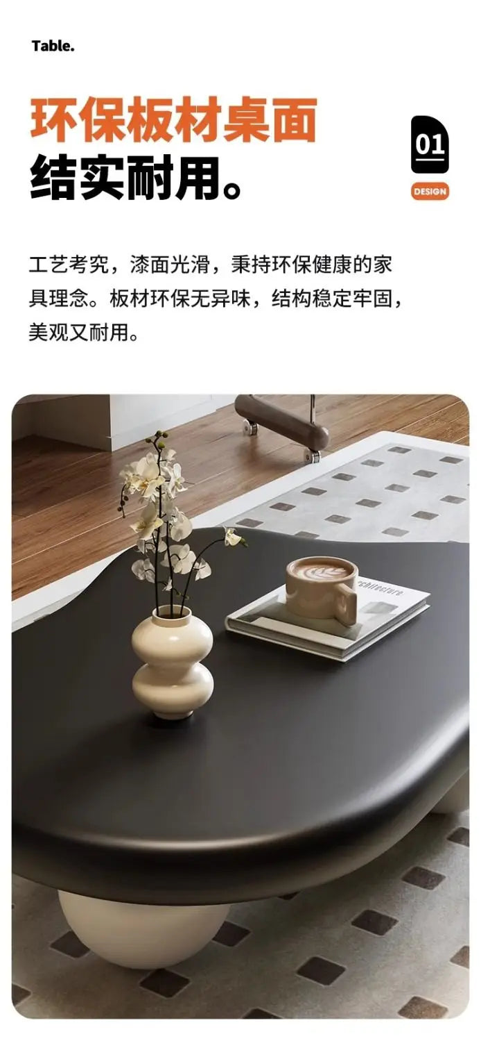 Cloud Coffee Table, Nordic Modern Living Room Accent, Compact Unique Design, Cream Wabi-Sabi Aesthetic