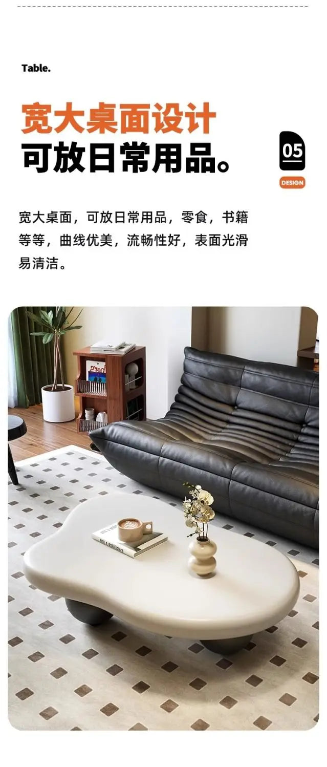 Cloud Coffee Table, Nordic Modern Living Room Accent, Compact Unique Design, Cream Wabi-Sabi Aesthetic