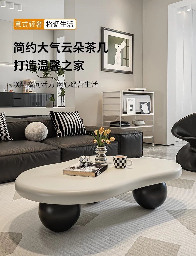 Cloud Coffee Table, Nordic Modern Living Room Accent, Compact Unique Design, Cream Wabi-Sabi Aesthetic