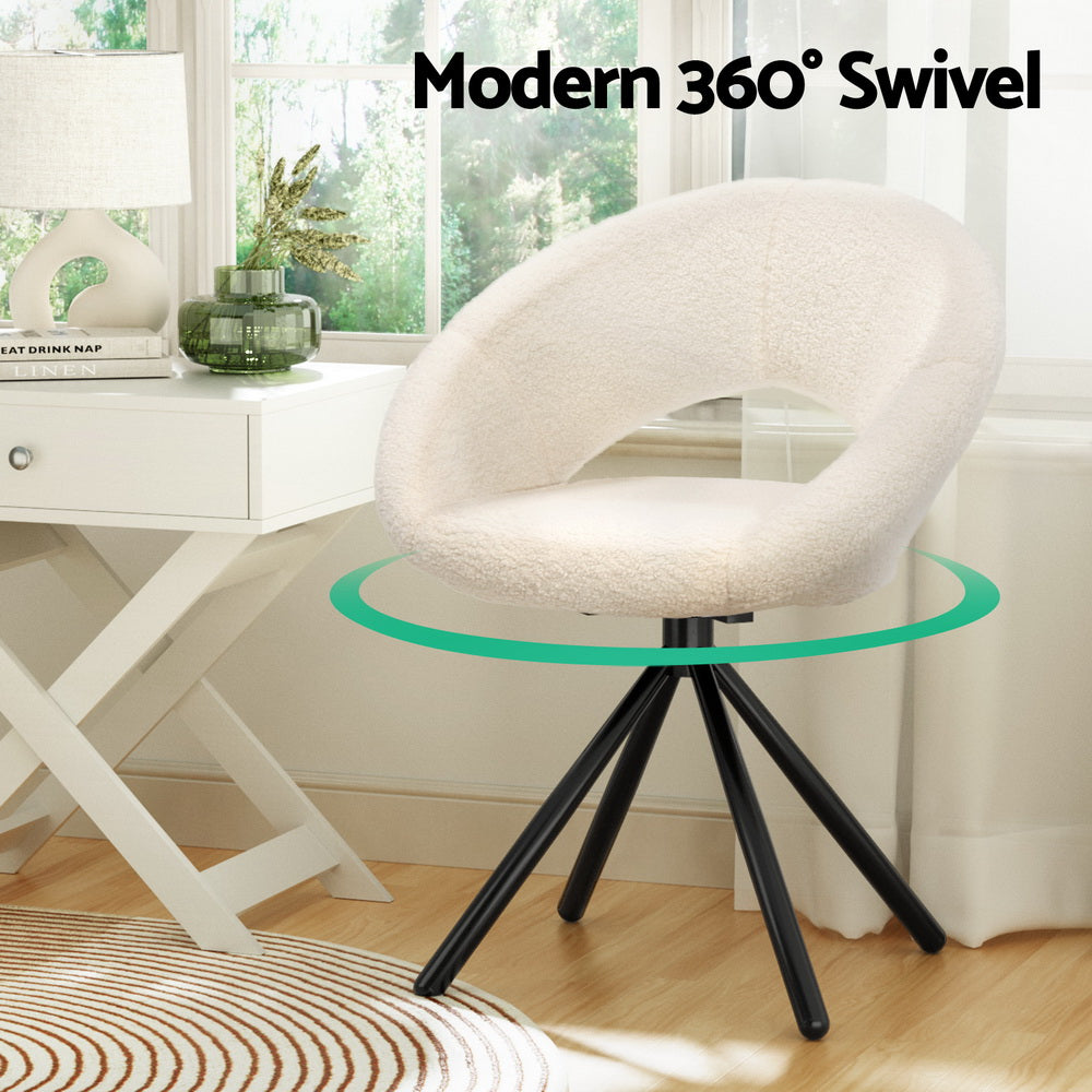 Artiss Dining Chairs Set of 2 Sherpa Boucle Swivel Base