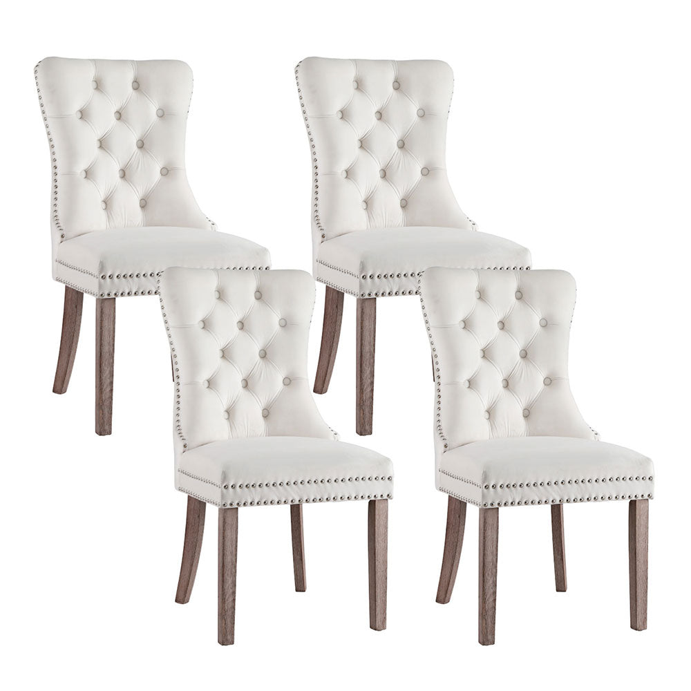 1 Set of 4 Artiss Dining Chairs Beige Velvet