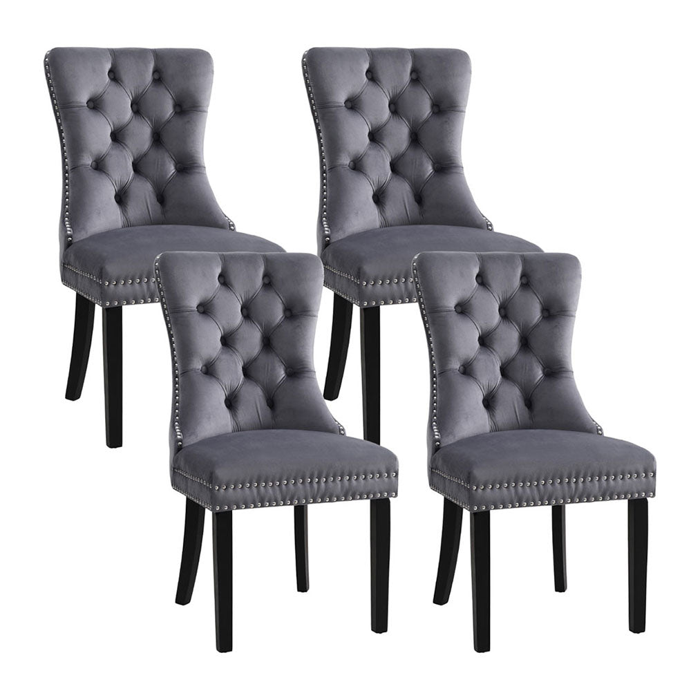 1 Set of 4 Artiss Dining Chairs Grey Velvet