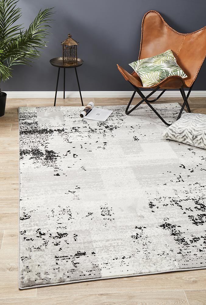 Alicia Modern Distressed Rug Grey Black Silver by Rug Culture - 290X200CM