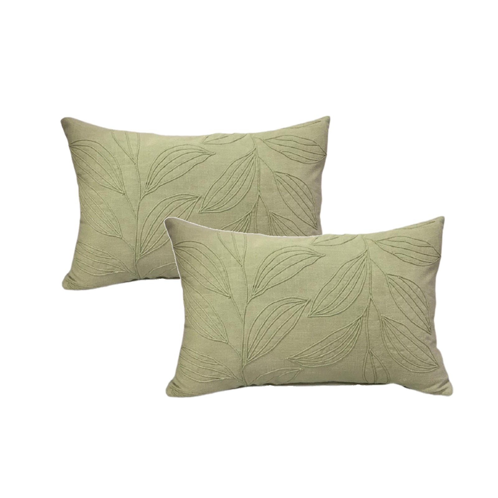 Maria Olive Twin Pack Cotton Embroidered Cushion Polyester Filled by Cloud Linen