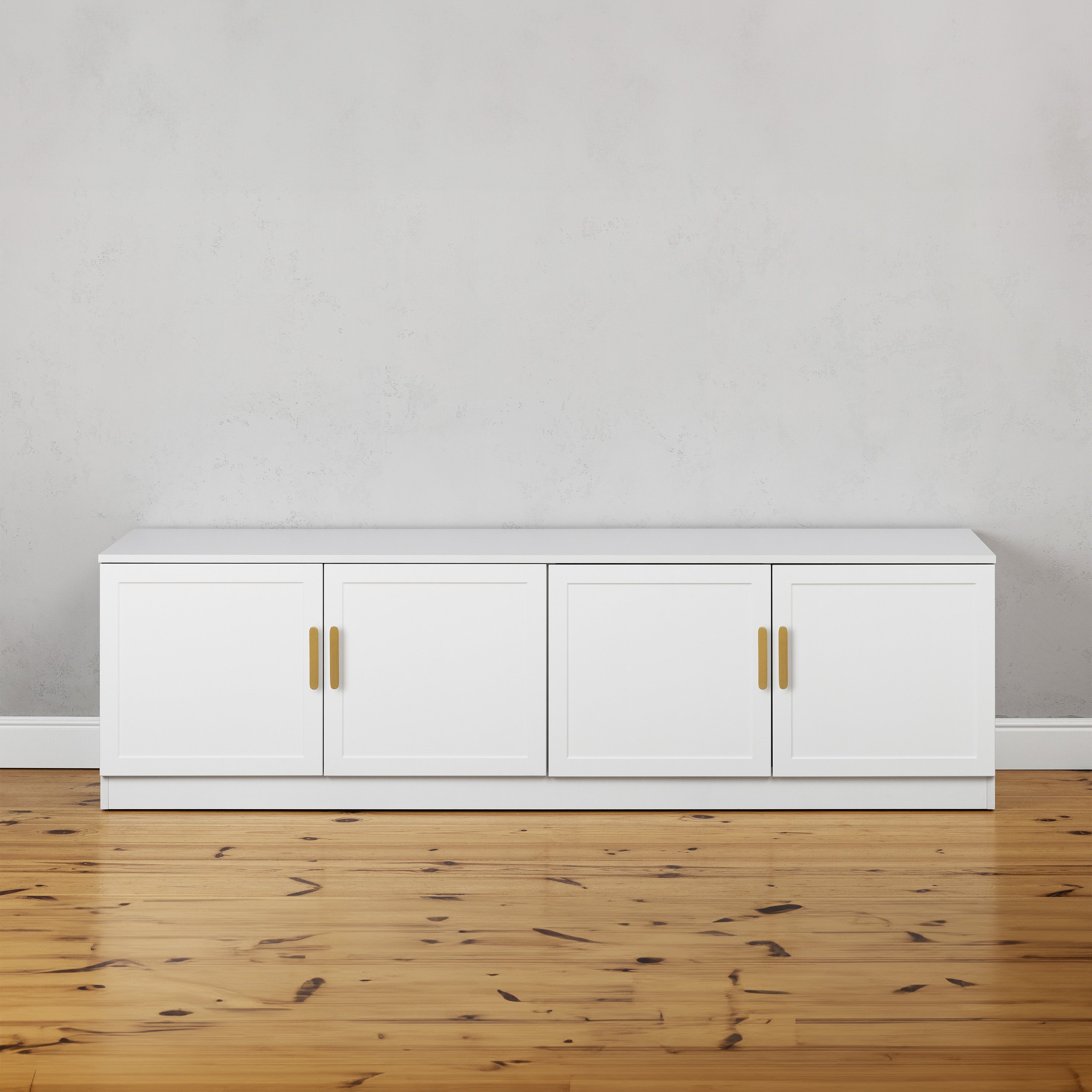 BUCHAREST TV UNIT- WHITE - HAMPTONS - OVAL BRASS