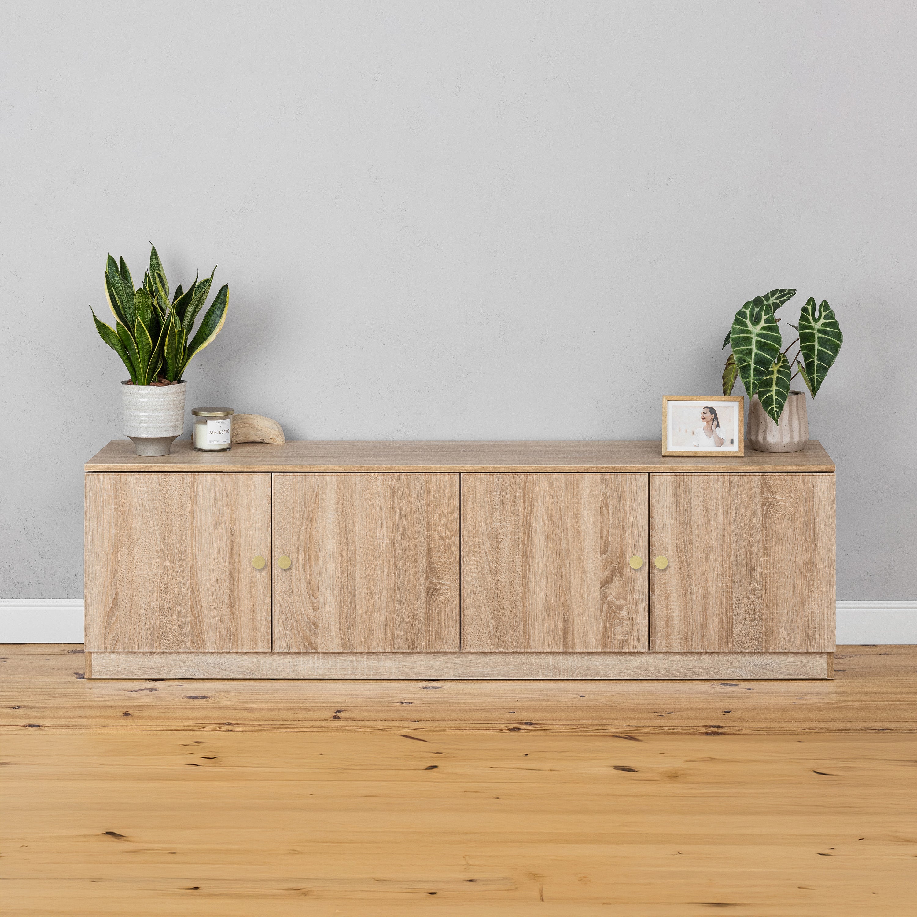 BUCHAREST TV UNIT- NATURAL OAK - SLIM - ROUND BRASS