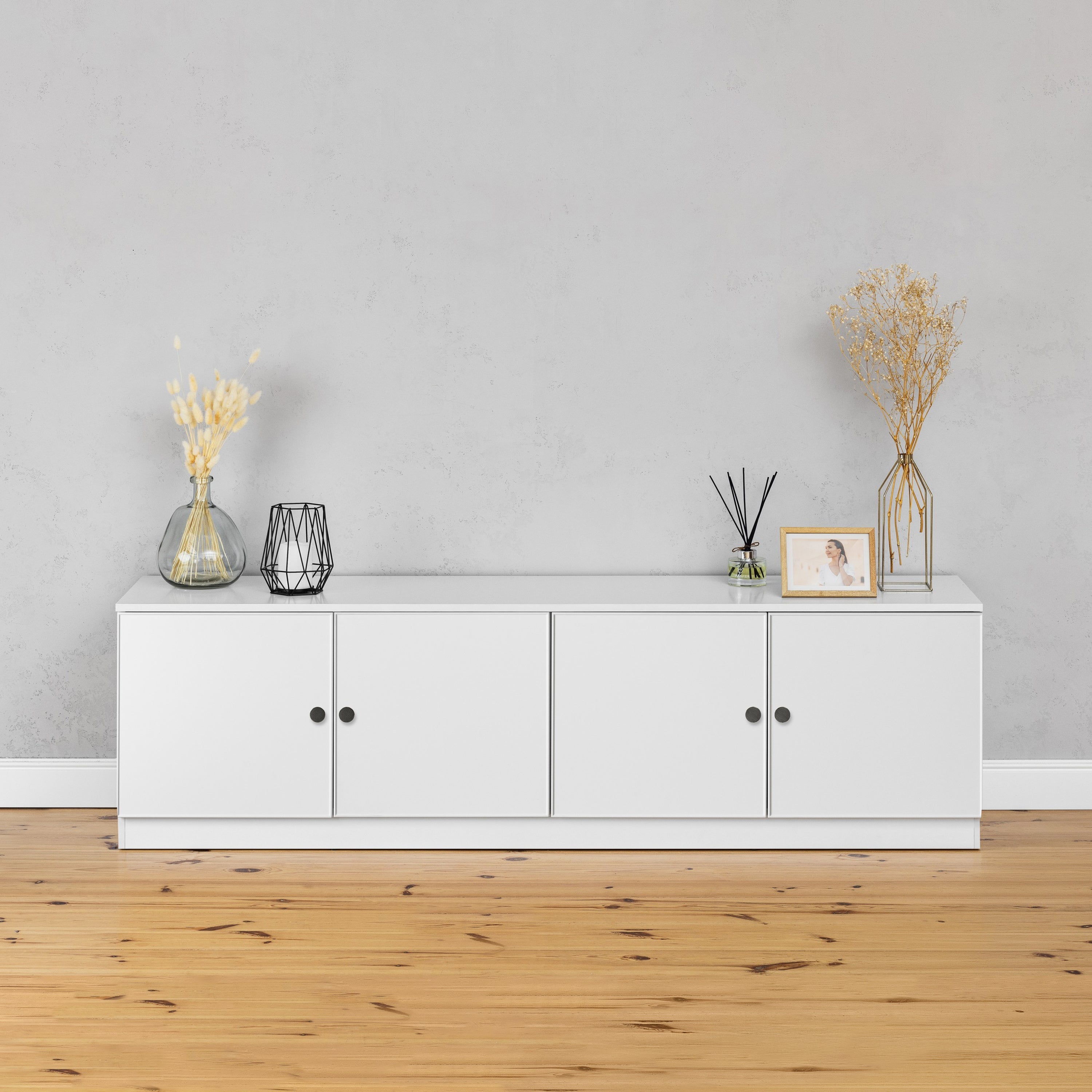 BUCHAREST TV UNIT- WHITE - SLIM - ROUND BLACK