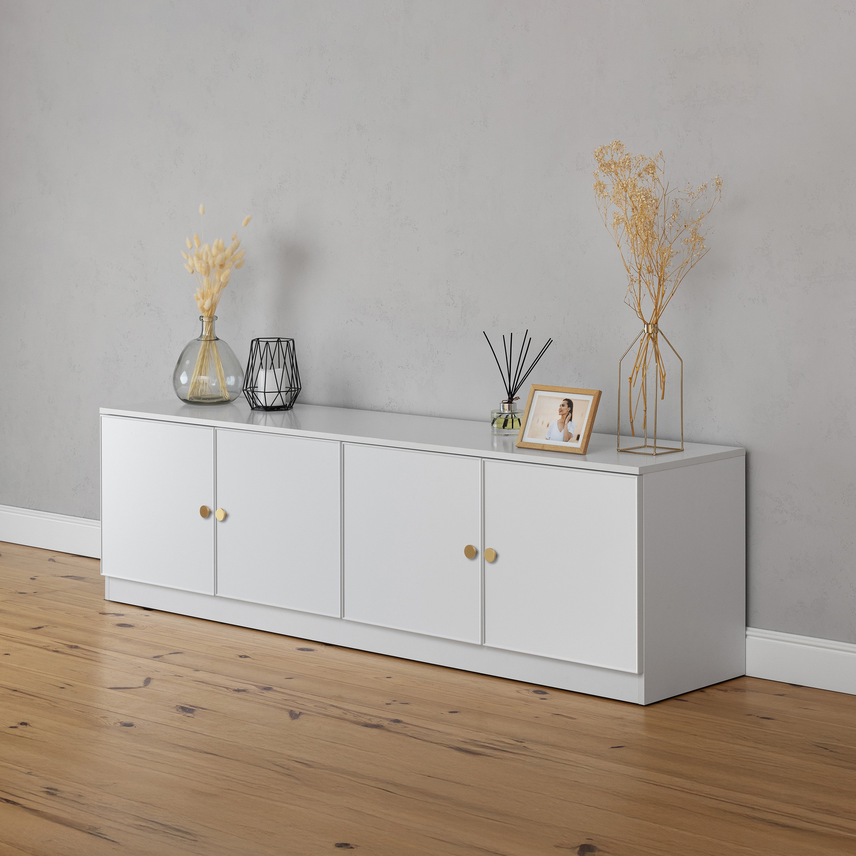 BUCHAREST TV UNIT- WHITE - SLIM - ROUND BRASS