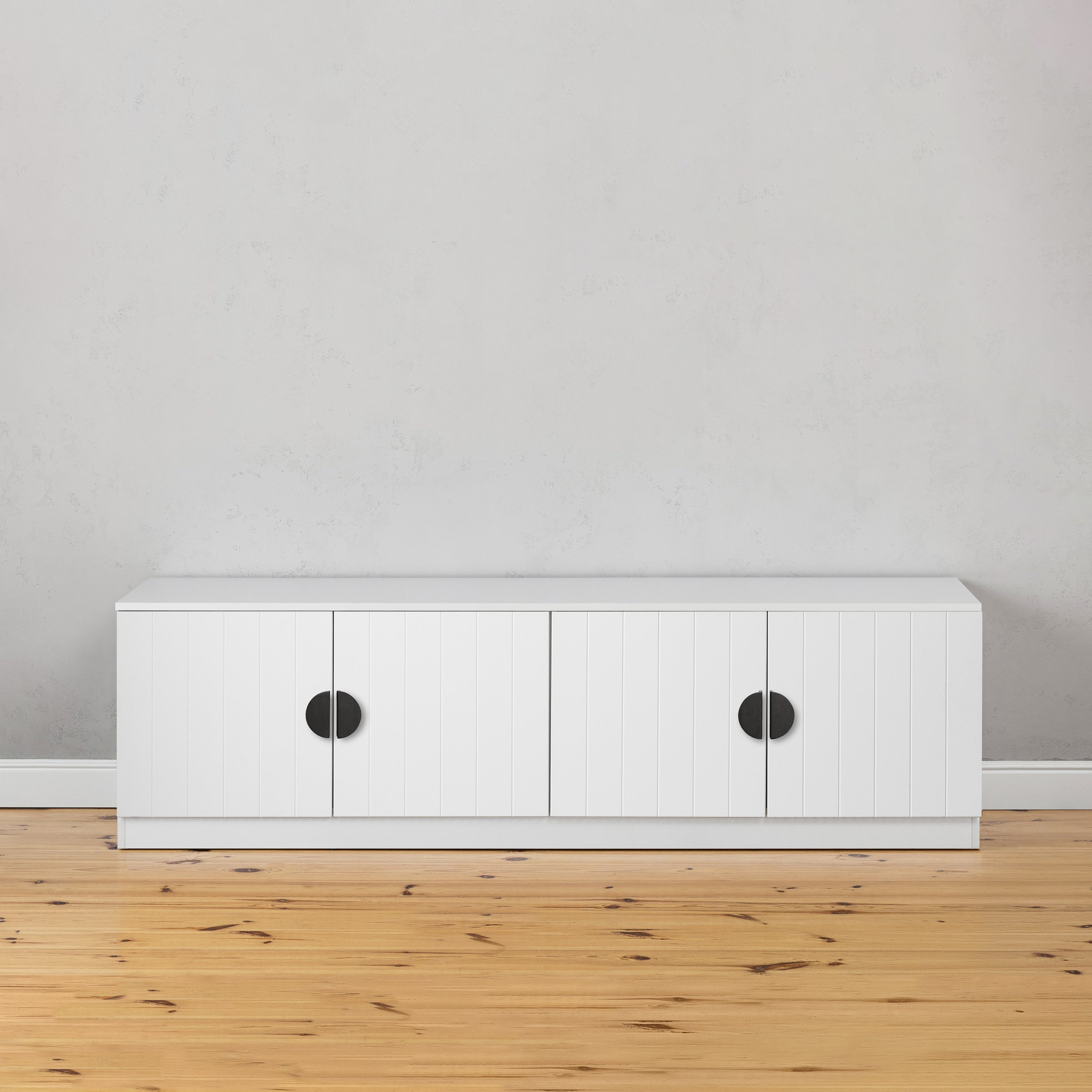 BUCHAREST TV UNIT- WHITE - VJ PANEL - HALF MOON BLACK