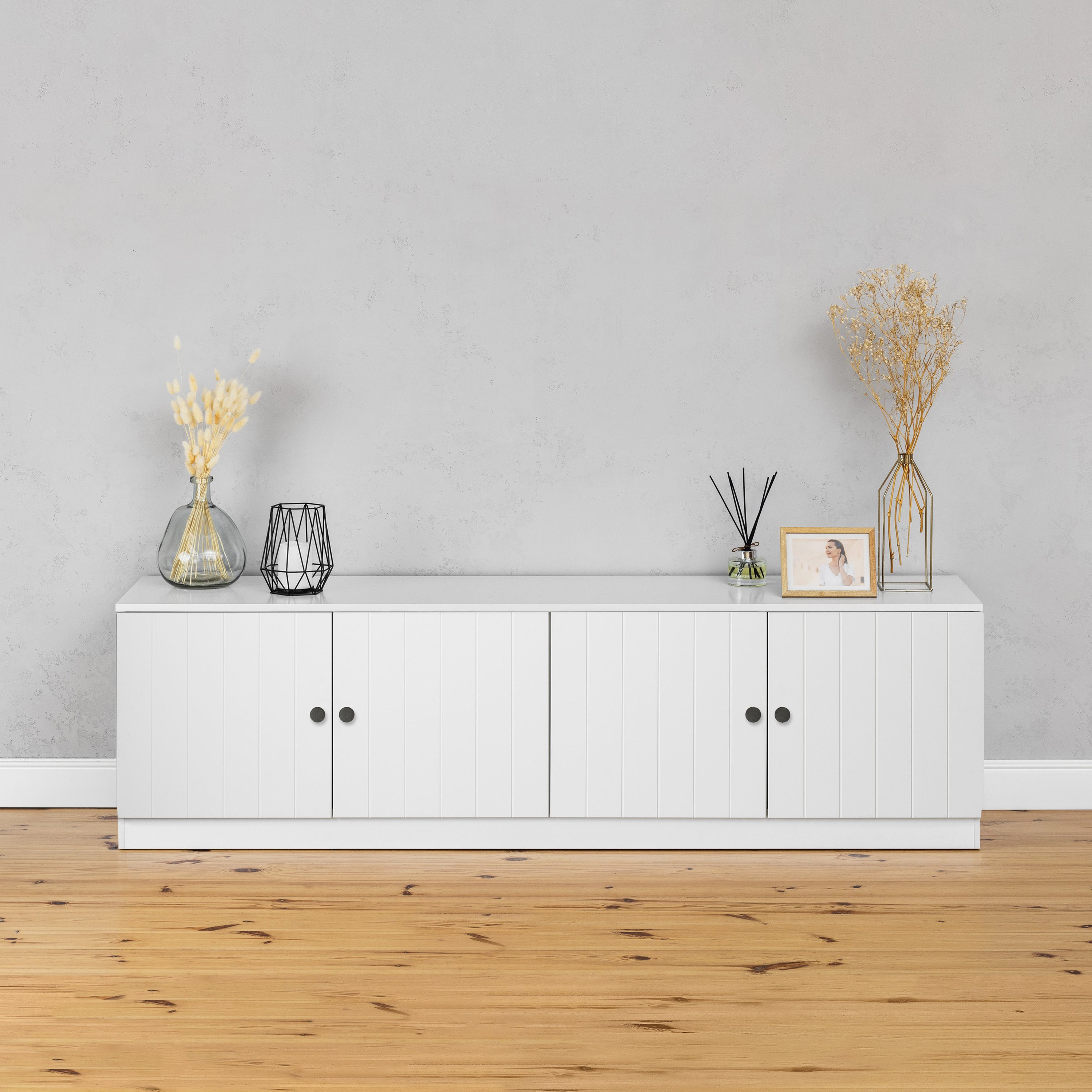 BUCHAREST TV UNIT- WHITE - VJ PANEL - ROUND BLACK