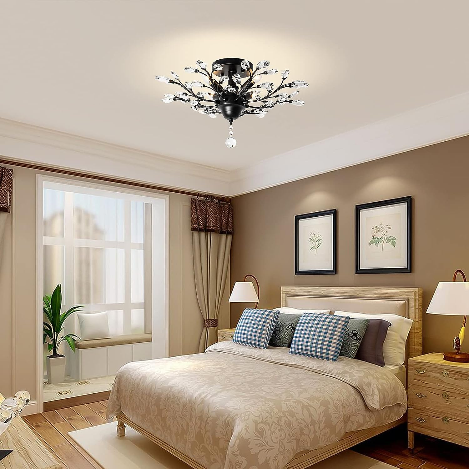 Crystal Chandelier LED Ceiling Light , 4 lights, Black