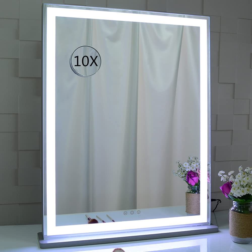 10x Magnification Mirror with Smart Touch Control and 3 Colors Dimmable Light for Bathroom and Bedroom (71 x 57 cm)