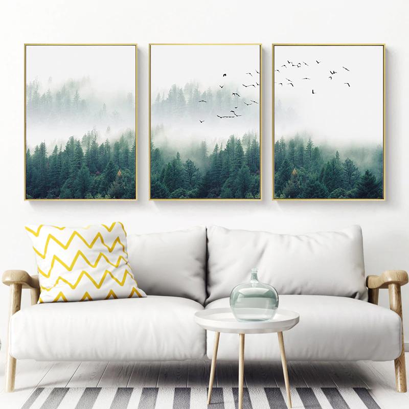 Wall Art 60cmx90cm Mystical Forest 3 Sets Gold Frame Canvas