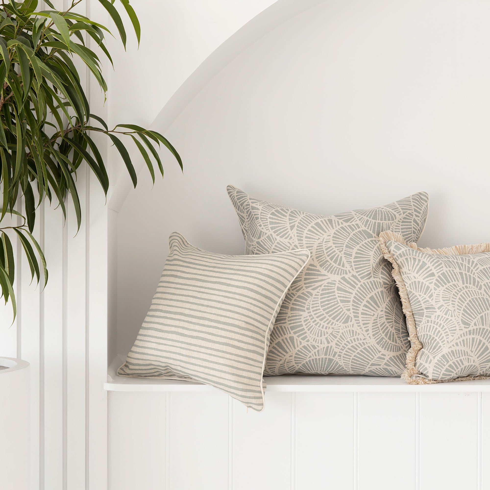 Cushion Cover-Coastal Fringe Natural-Positano Smoke-45cm x 45cm