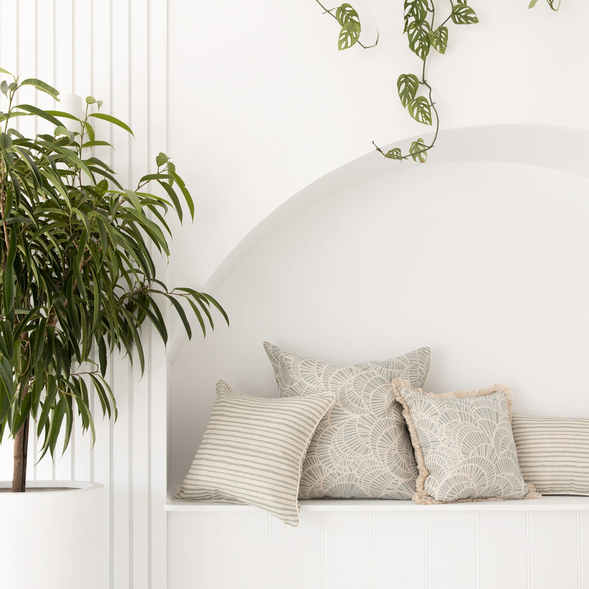 Cushion Cover-Coastal Fringe Natural-Positano Smoke-45cm x 45cm