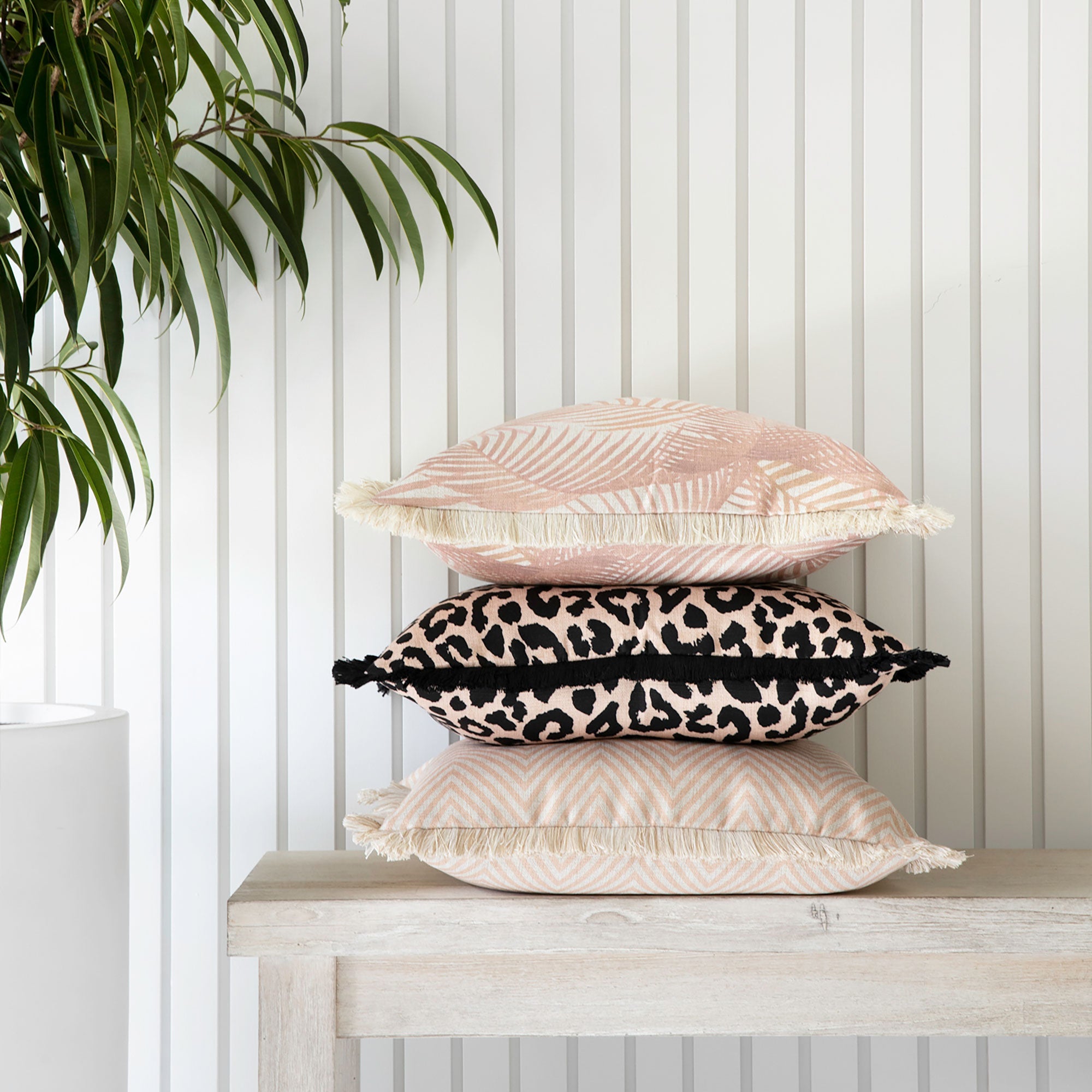 Cushion Cover-Coastal Fringe Black-Jungle Peach-35cm x 50cm