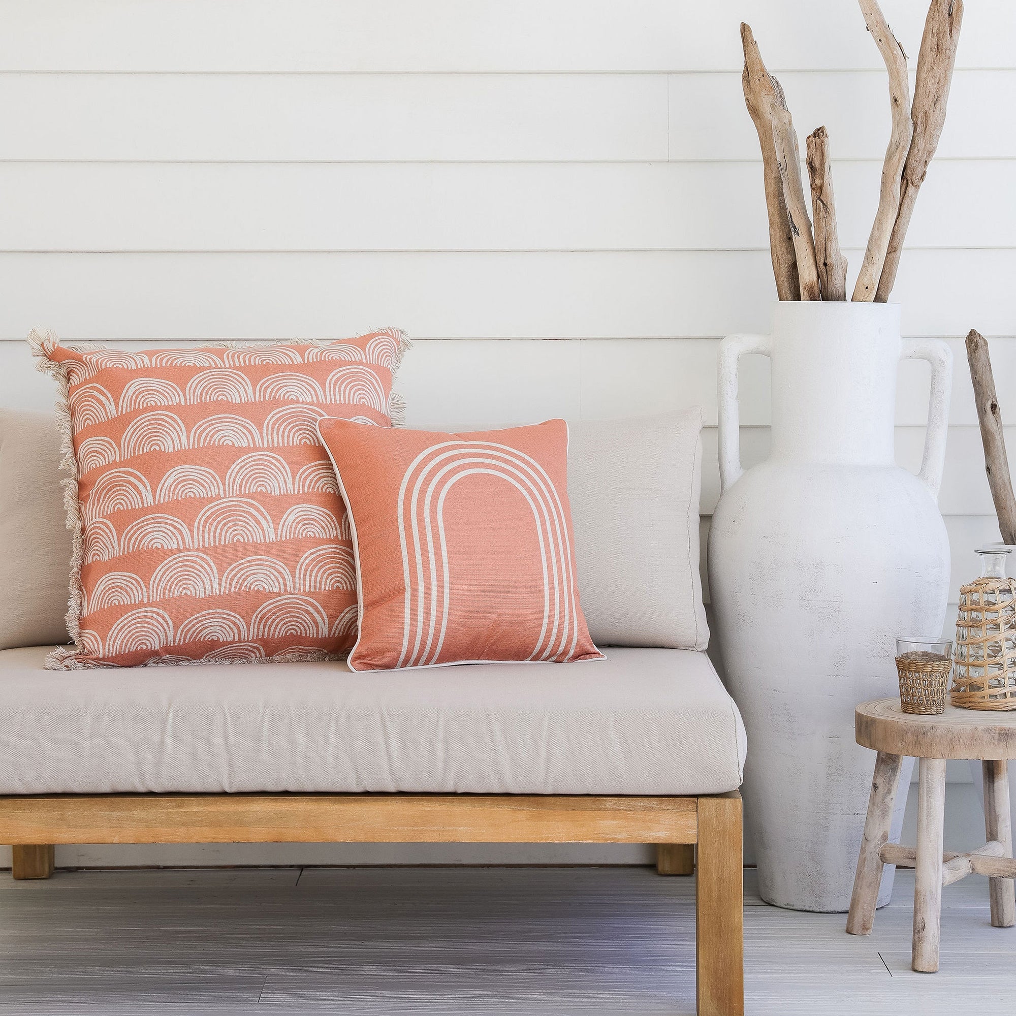 Cushion Cover-Coastal Fringe- Rainbows-Clay-60cm x 60cm