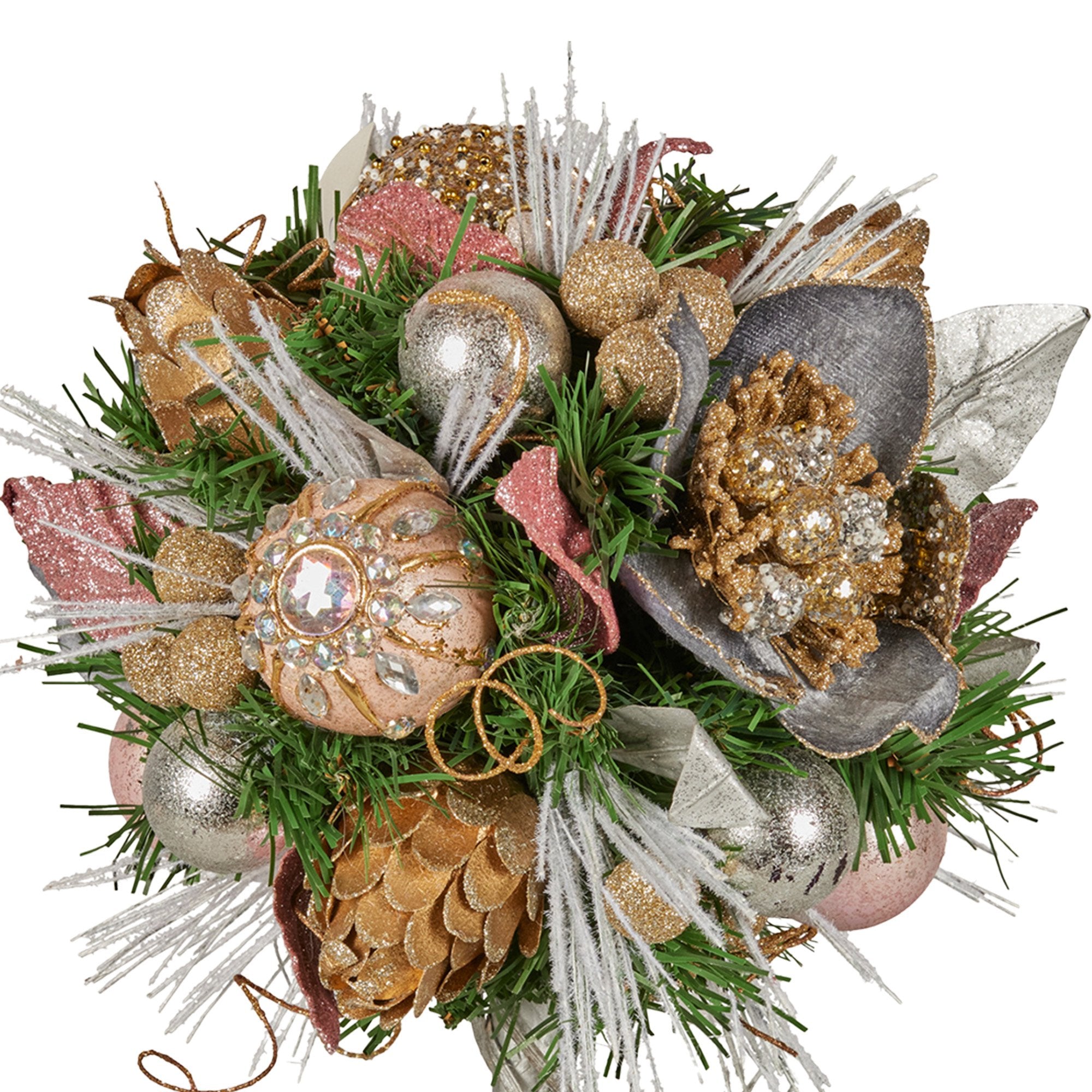 Christabelle 36cm Christmas Tabletop Topiary Tree Jewelled Baubles, Berries, Flowers and Pine Cones Festive Decoration