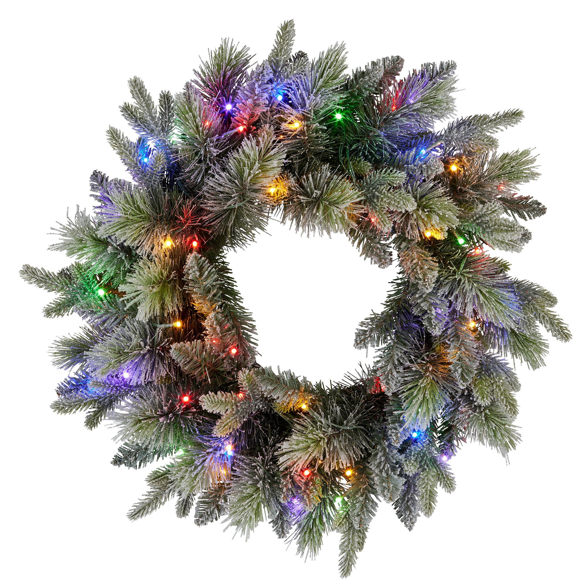 Christabelle 61cm Christmas Wreath Snowy Stamford Spruce with Coloured LED Lights Front Door Decoration Ornament