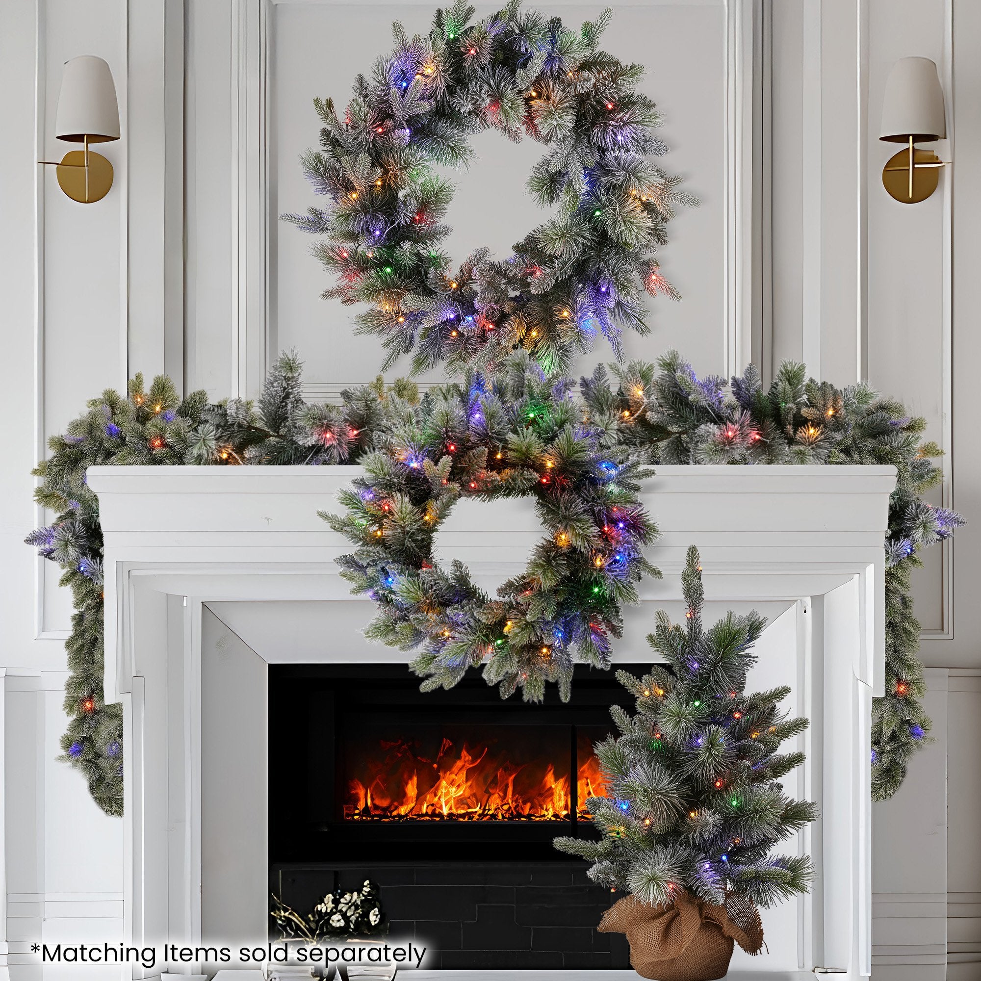 Christabelle 61cm Christmas Wreath Snowy Stamford Spruce with Coloured LED Lights Front Door Decoration Ornament