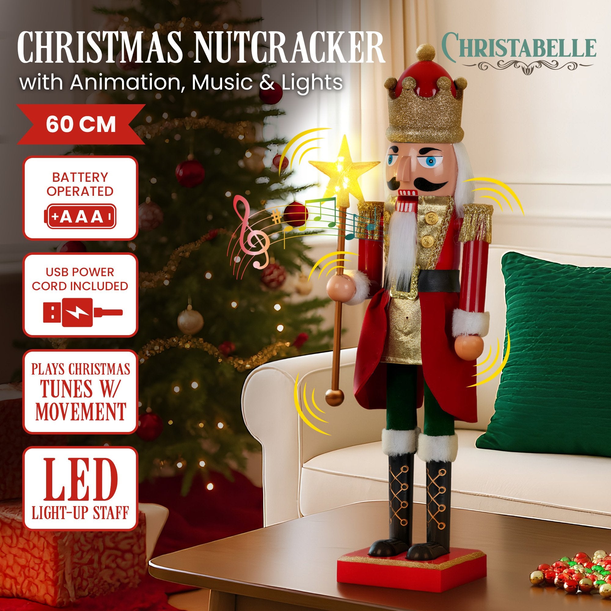 Christabelle 60cm Musical LED Animated Christmas Nutcracker Ornament Decoration