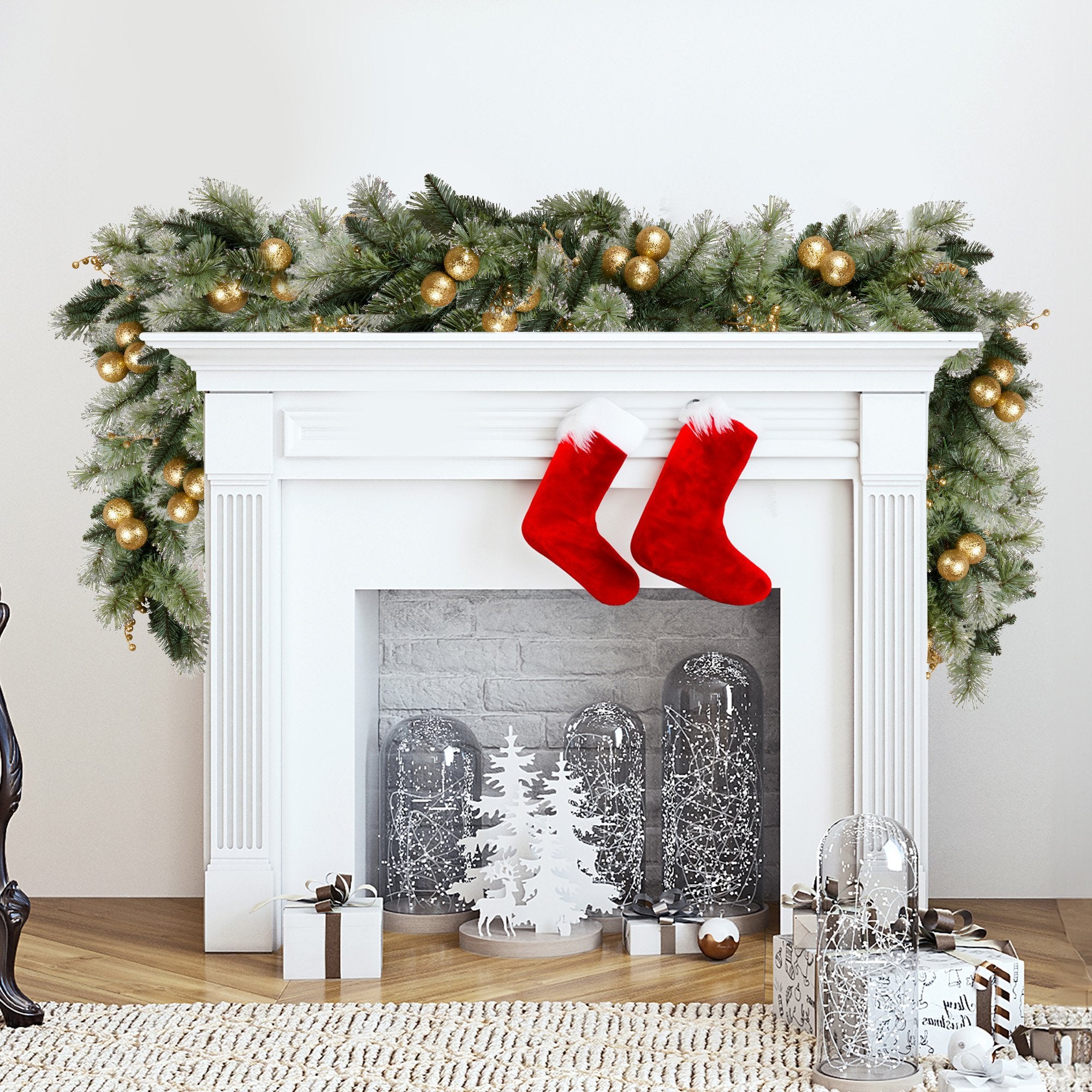 Christabelle 2.7m Christmas Garland with Gold Baubles and LED Lights Mantle Decoration Ornament