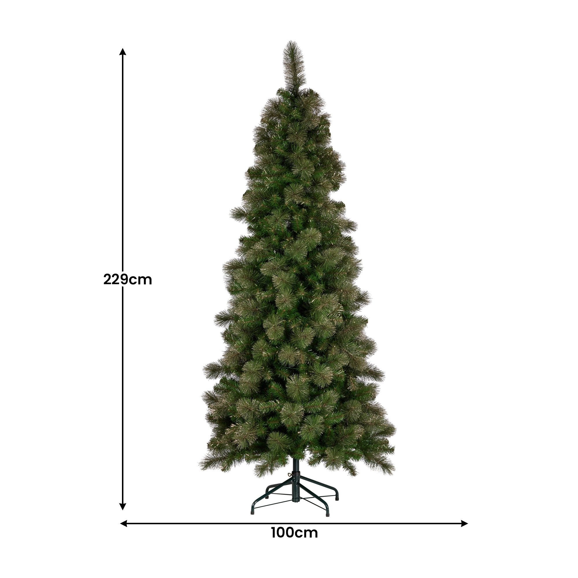 Christabelle 7.5ft Christmas Tree Slim Glittery Gold Pine Led Lights Xmas Decor