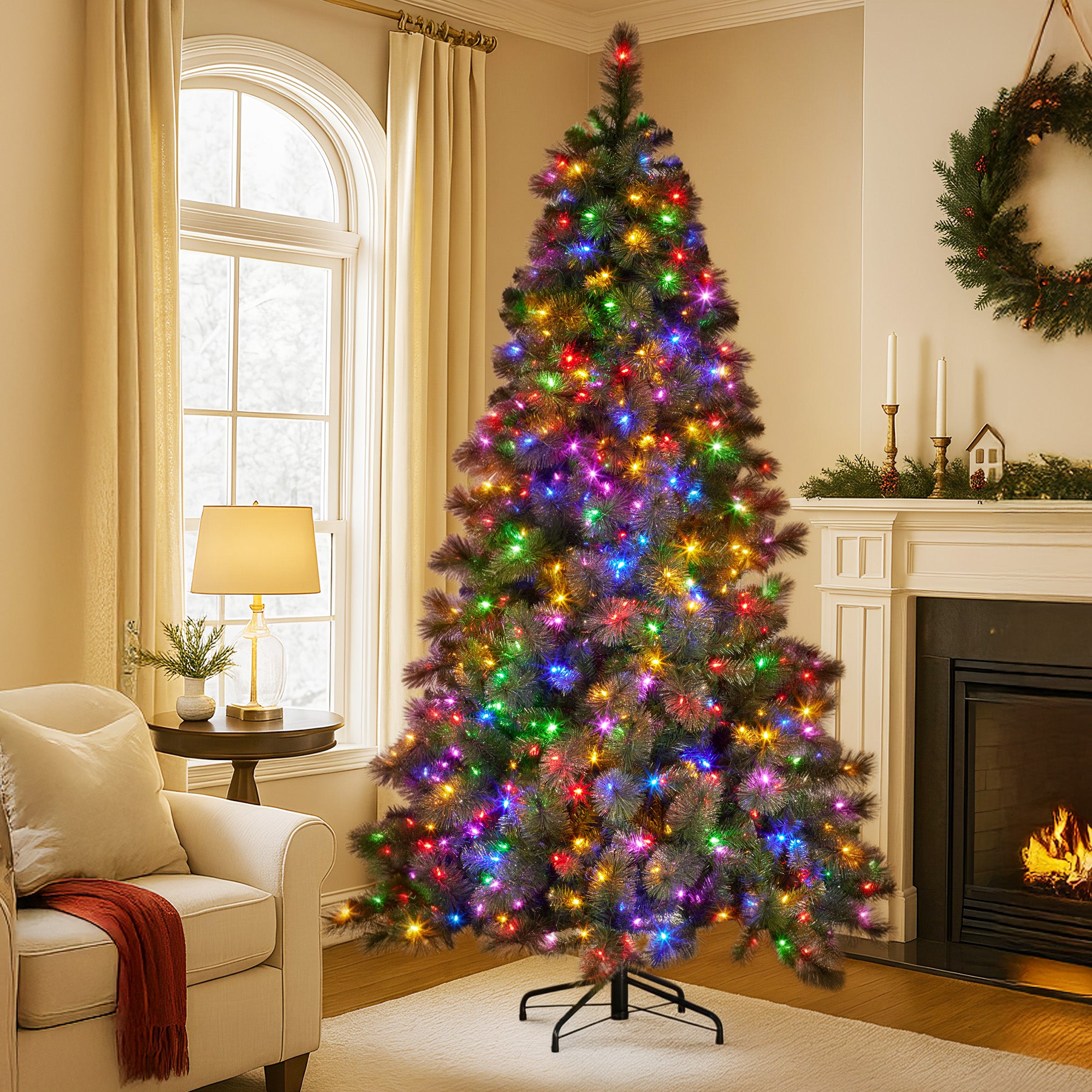 Christabelle 9ft Christmas Tree Glittery Gold Pine Needles 850 Led Lights Xmas