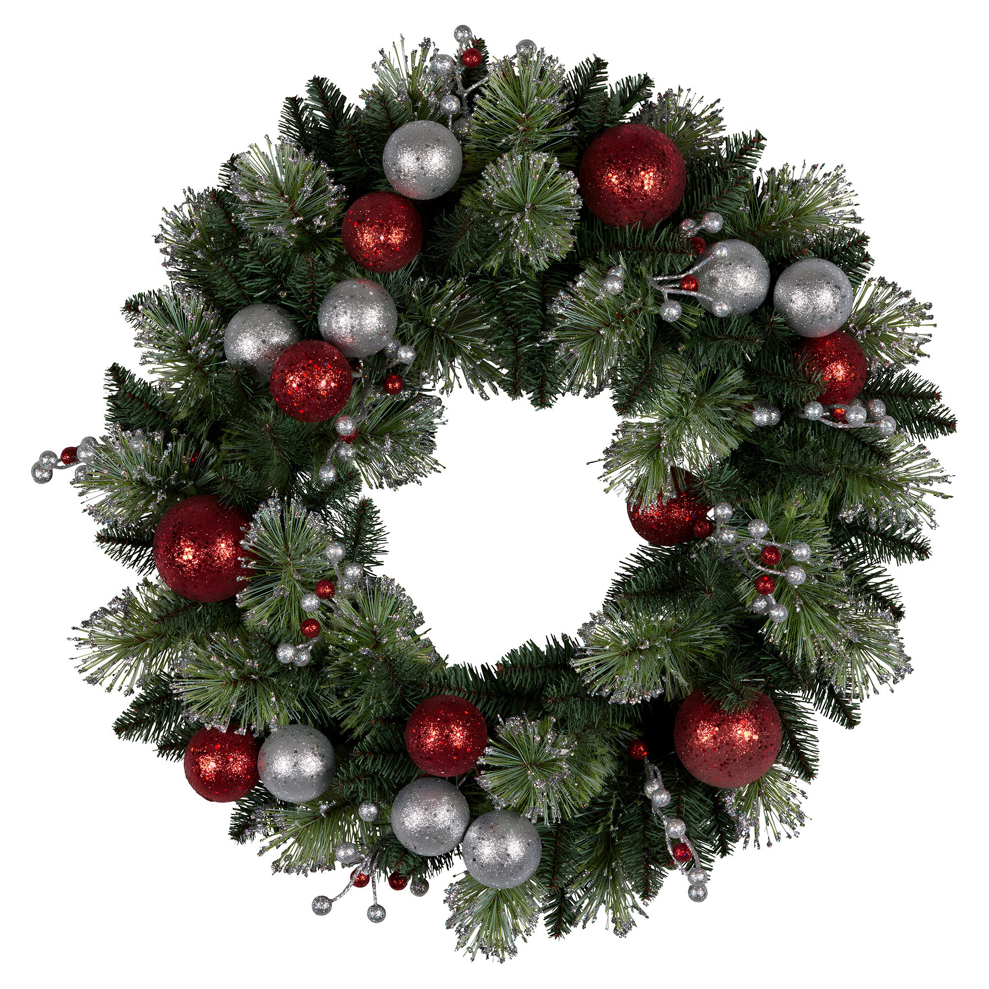 Christabelle Stunning 61cm Christmas Wreath with LED Lights Baubles Berries Red Silver Front Door Decoration