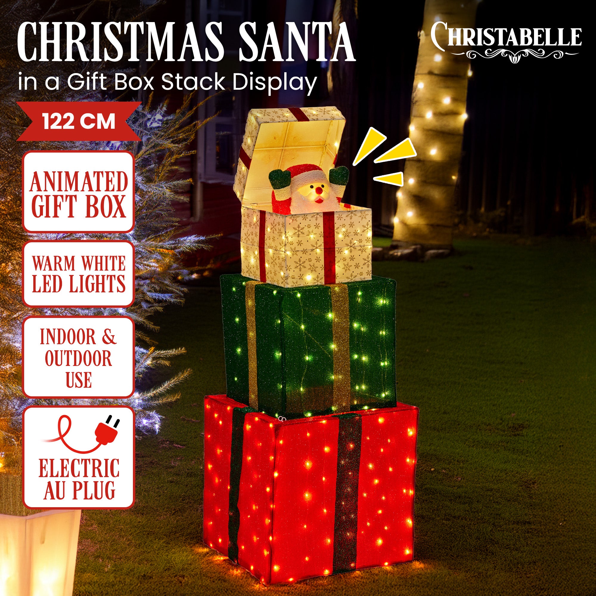 Christabelle 122cm Animated Present Stack Santa Led Lights Christmas Tree Decor