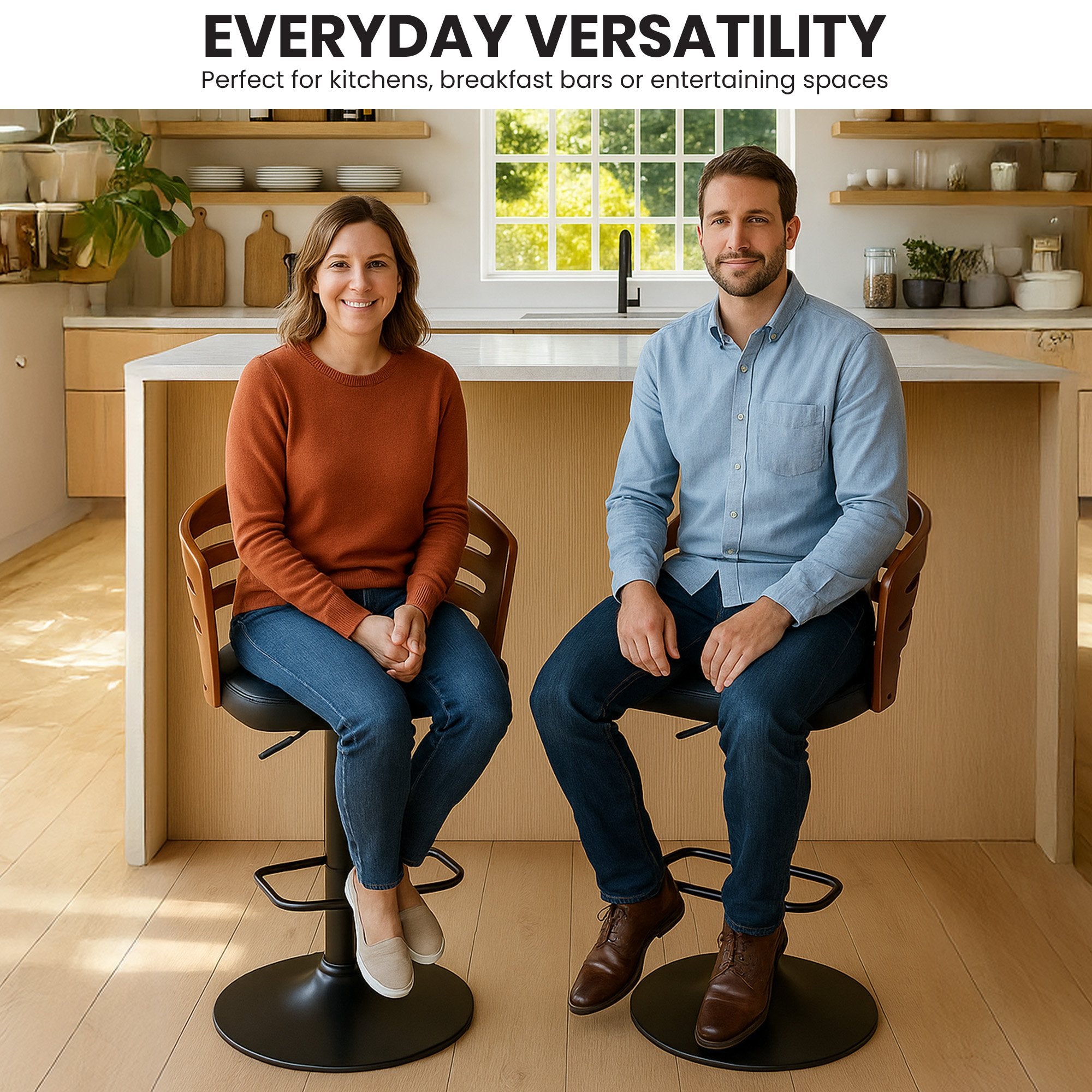 Sarantino Set Of 2 Bentwood Walnut Barstool Adjustable Height Swivel Footrest