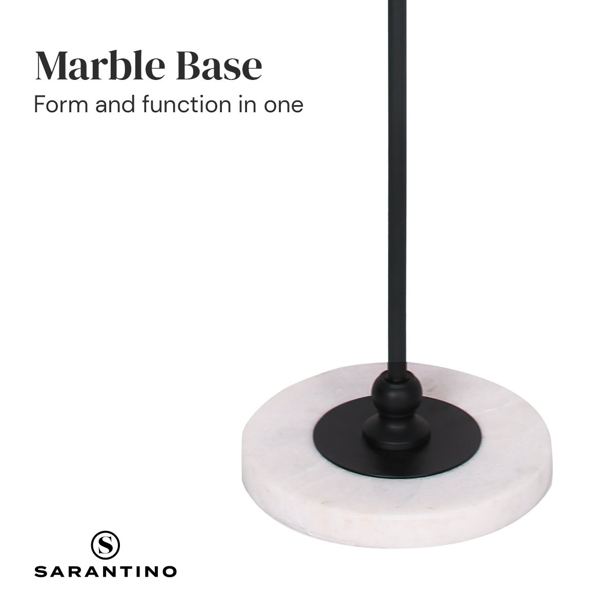 Sarantino Metal Floor Lamp with Marble Base & Ghost-White Shade