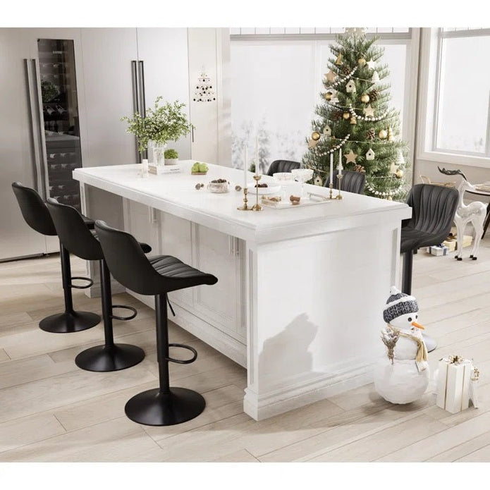 SERENITà Black Modern Height Adjustable Swivel Bar Stools Upholstered Leather Barstool Kitchen Island Chairs with Metal Frame (Set of 2)