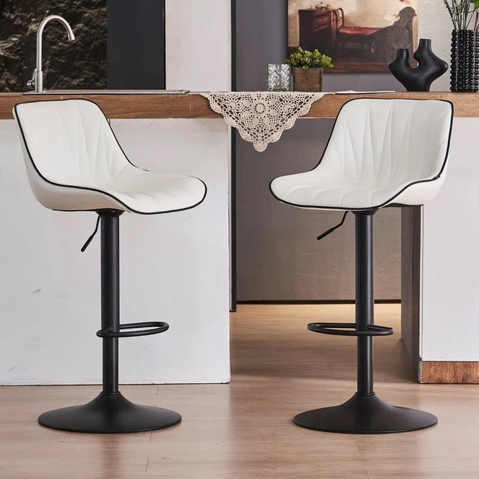 SERENITà White Modern Height Adjustable Swivel Bar Stools Upholstered Leather Barstool Kitchen Island Chairs with Metal Frame (Set of 2)