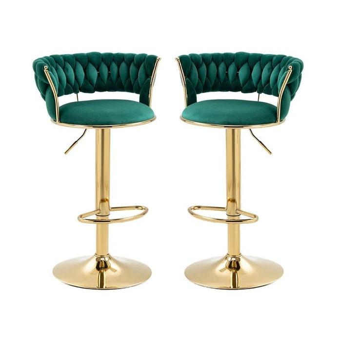 2x Height Adjustable Swivel Bar Stool Velvet Golden Base Barstools Chairs Padded Seat- Green